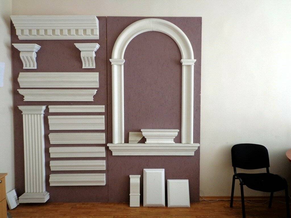 Декор из пенопласта лепной фасадный и для стен, объемные элементы с покрытием в интерьере