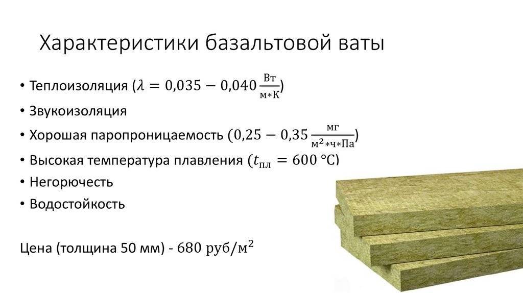 Технические характеристики базальтовой ваты (утеплителя)