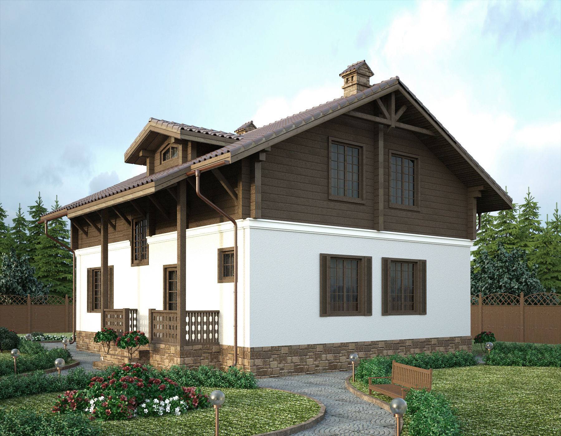 Фасады домов с мансардами: комбинировананя отделка